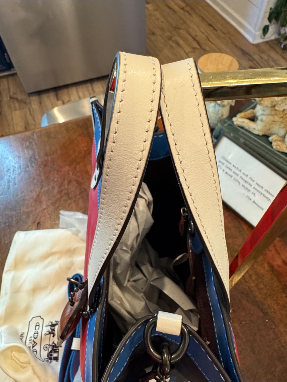 Coach Quilted Colorblock Small Tote in Red, Blue & White - Picture 5 of 14